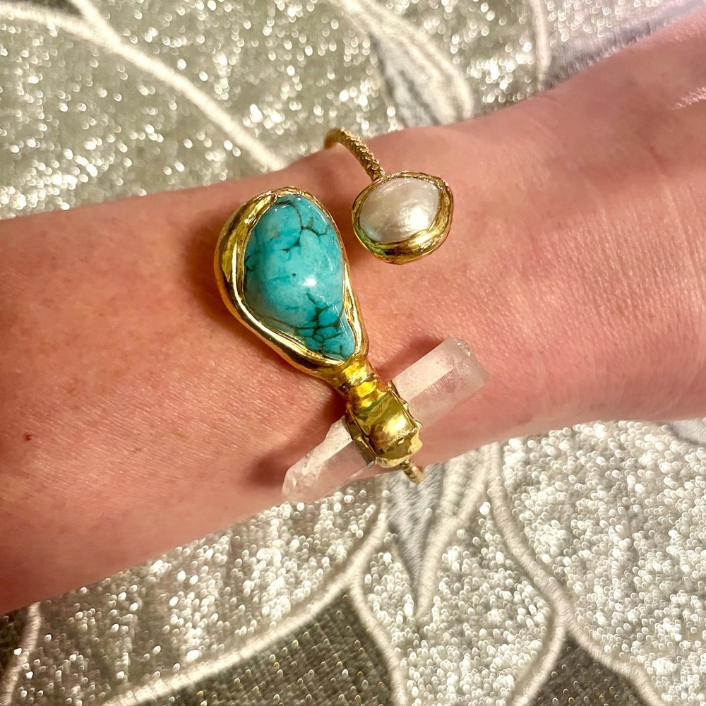 Turquoise and Crystal Cuff Bracelet